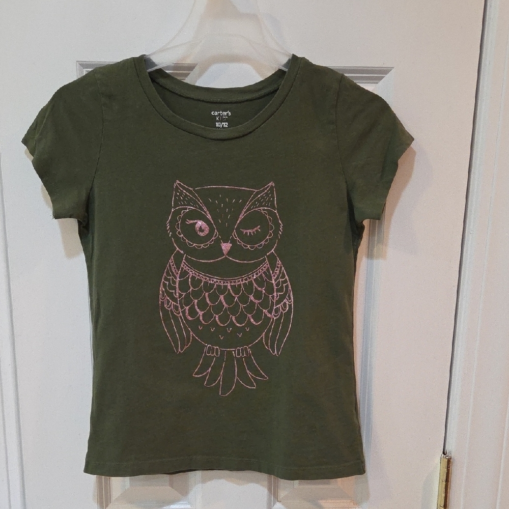 Carter's Green and Pink Short Sleeve Tee with Owl Design
